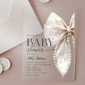 Invitations En Acrylique Elégant Baby shower Pearl Bow Girl