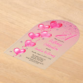 Invitations En Acrylique Élégant Ballons de Coeur Rose 21e fête d'anniversa (Poser)