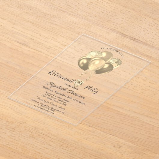 Invitations En Acrylique Élégant Ballons de Parties scintillant d'or Retrai (Poser)