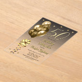 Invitations En Acrylique Elégant Ballons d'or sur Black 50th Birthday Party (Poser)