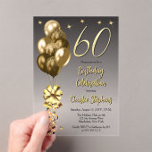Invitations En Acrylique Elégant Ballons d'or sur Black 60th Birthday Party (In situ (ordinateur de poche))