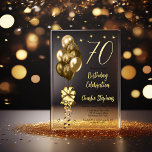 Invitations En Acrylique Elégant Ballons d'or sur Black 70th Birthday Party<br><div class="desc">Ballons d'or à fausse parties scintillant élégante avec grand arc et banderoles et étoiles d'accent "70" 70e anniversaire invitation de fête.</div>