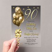 Invitations En Acrylique Elégant Ballons d'or sur Black 90th Birthday Party (In situ (ordinateur de poche))