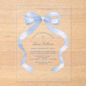 Invitations En Acrylique Élégant Baptême Bleu Bow (Recto)