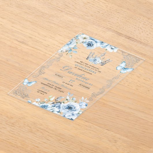 Invitations En Acrylique Elégant bébé bleu couronne Quinceanera (Poser)