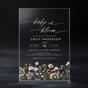 Invitations En Acrylique Élégant bébé Fleur sauvage dans le Baby shower en 