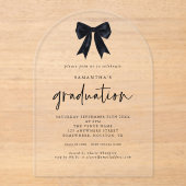 Invitations En Acrylique Élégant Black Coquette Bow Graduation Party (Recto)