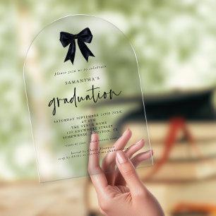 Invitations En Acrylique Élégant Black Coquette Bow Graduation Party