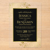 Invitations En Acrylique Elegant Black & Gold Stylish Text Classy Wedding (Recto)