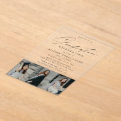 Invitations En Acrylique Élégant Black Script 3 Photo Graduation Party (Poser)