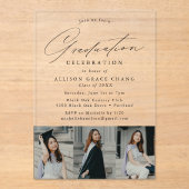 Invitations En Acrylique Élégant Black Script 3 Photo Graduation Party (Recto)
