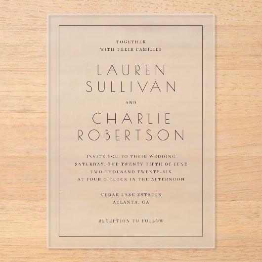 Invitations En Acrylique Elegant Black Typographic Wedding (Recto)