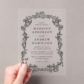 Invitations En Acrylique Elegant Black Victorian Floral Frame Wedding (In situ (ordinateur de poche))