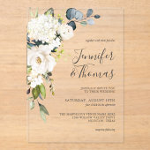 Invitations En Acrylique Elégant blanc aquarelle Floral Hydrangeas Mariage (Recto)