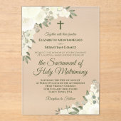 Invitations En Acrylique Élégant Blanc Floral Moderne Mariage catholique (Recto)