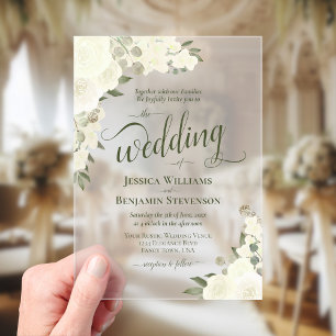 Invitations En Acrylique Elégant Blanc ivoire Boho Chic Rose Fancy Mariage