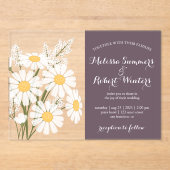 Invitations En Acrylique Elégant blanc marguerites Bouquet Mariage foncé vi (Recto)