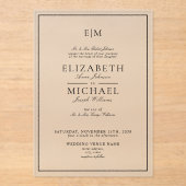 Invitations En Acrylique Élégant blanc noir Mariage de monogramme classique (Recto)