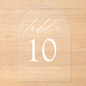 Invitations En Acrylique Élégant blanc Script Arche acrylique Numéro de tab (Recto)