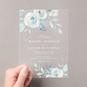 Invitations En Acrylique Elégant bleu azur aquarelle mariage