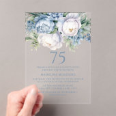 Invitations En Acrylique Elégant bleu bleu bleu blanc floral 75e anniversai (In situ (ordinateur de poche))
