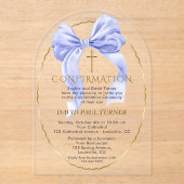 Invitations En Acrylique Elégant Bleu Bow Gold Boy Confirmation Transparent (Recto)