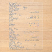 Invitations En Acrylique Elégant bleu doux Feuille Mariage botanique (Recto)