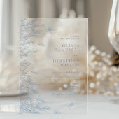 Invitations En Acrylique Elégant bleu doux Feuille Mariage botanique