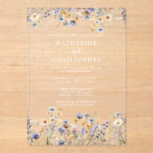 Invitations En Acrylique Elégant bleu Dusty Fleur sauvage Mariage clair (Recto)