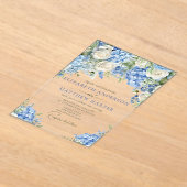 Invitations En Acrylique Elégant bleu Hydrangea Roses blanches Mariage flor (Poser)