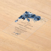 Invitations En Acrylique Elégant bleu marine Aquarelle argent Mariage flora (Poser)