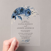 Invitations En Acrylique Elégant bleu marine Aquarelle argent Mariage flora (In situ (ordinateur de poche))