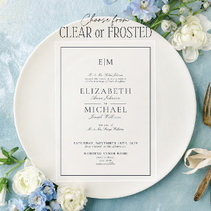 Invitations En Acrylique Élégant bleu marine classique Script Monogramme Ma
