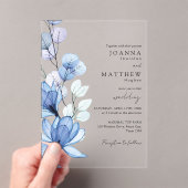 Invitations En Acrylique Élégant bleu transparent Mariage floral (In situ (ordinateur de poche))