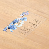 Invitations En Acrylique Élégant bleu transparent Mariage floral (Poser)