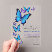 Invitations En Acrylique Élégant bleu violet Mariage papillon floral (In situ (ordinateur de poche))