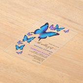 Invitations En Acrylique Élégant bleu violet Mariage papillon floral (Poser)