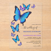 Invitations En Acrylique Élégant bleu violet Mariage papillon floral (Recto)