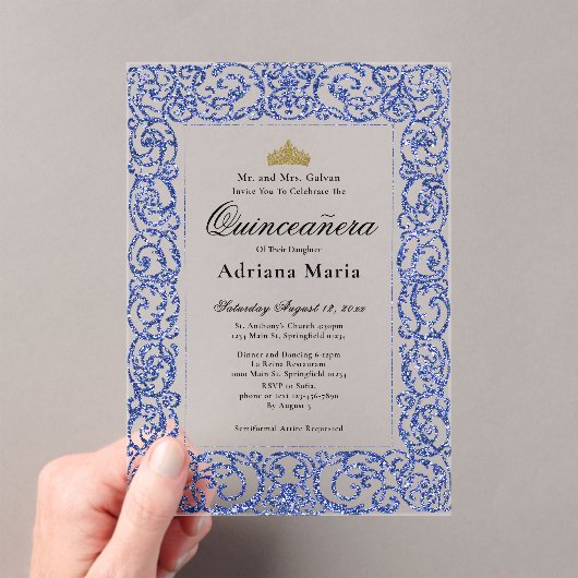 Invitations En Acrylique Elegant Blue 15th Birthday Quinceanera (In situ (ordinateur de poche))