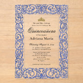 Invitations En Acrylique Elegant Blue 15th Birthday Quinceanera (Recto)