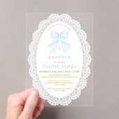 Invitations En Acrylique Elegant Blue Bow & Cross Boy Baptism (In situ (ordinateur de poche))
