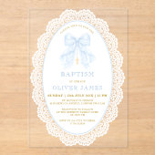 Invitations En Acrylique Elegant Blue Bow & Cross Boy Baptism (Recto)