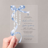 Invitations En Acrylique Elegant Blue Bow & Rosary Dedication (In situ (ordinateur de poche))