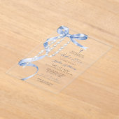 Invitations En Acrylique Elegant Blue Bow & Rosary Dedication (Poser)