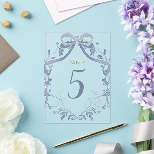 Invitations En Acrylique elegant blue bow table number (Insitu (Mariage))