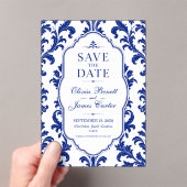 Invitations En Acrylique Elegant Blue Damask  (In situ (ordinateur de poche))