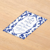 Invitations En Acrylique Elegant Blue Damask  (Poser)