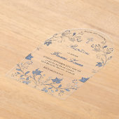 Invitations En Acrylique elegant blue foliage frame Baptism (Poser)