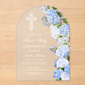 Invitations En Acrylique Elegant Blue Hydrangea Arch First Communion (Recto)