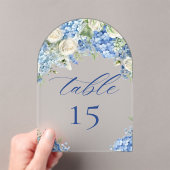 Invitations En Acrylique Elegant Blue Hydrangea Roses Wedding Table Number (In situ (ordinateur de poche))